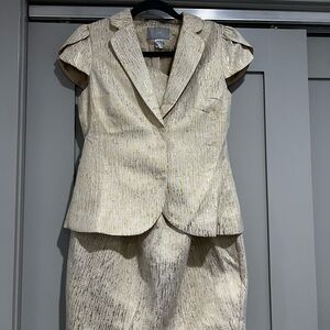 Gold Textured Blazer and Dress Set